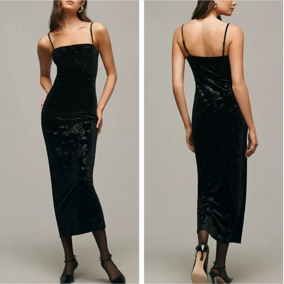 Reformation | Dresses | Reformation Elise Knit Midi Dress Xsmall Black  Floral Velvet Cocktail Holiday | Poshmark